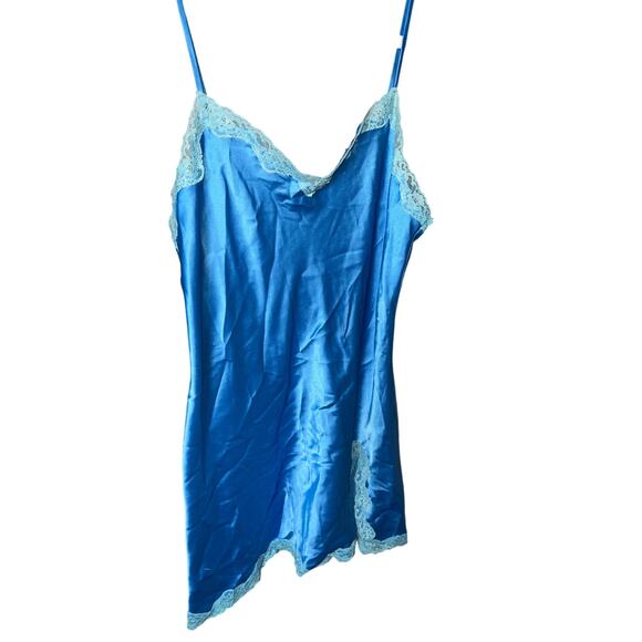 Victoria’s Secret Blue Satin Lace Trim Slip Dress Women’s Size M - Picture 1 of 4